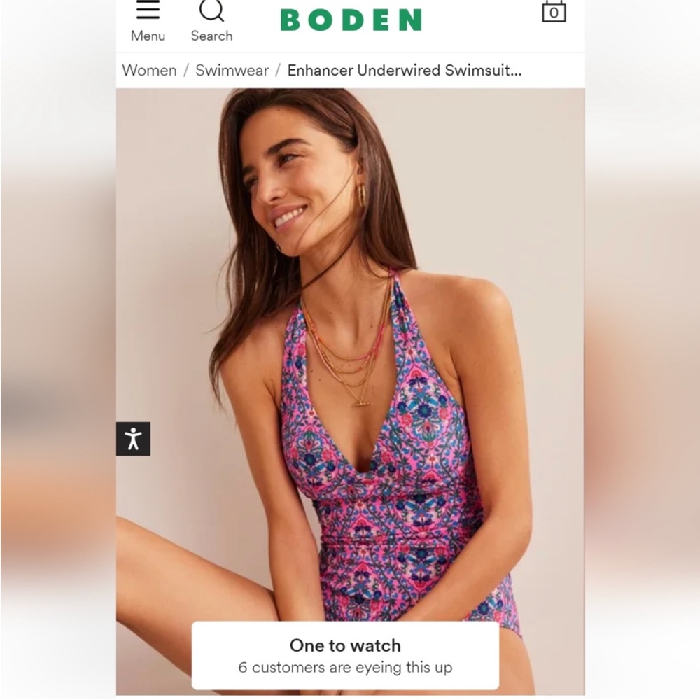 Boden Pink and Blue Floral Halter One-Piece Swimsuit